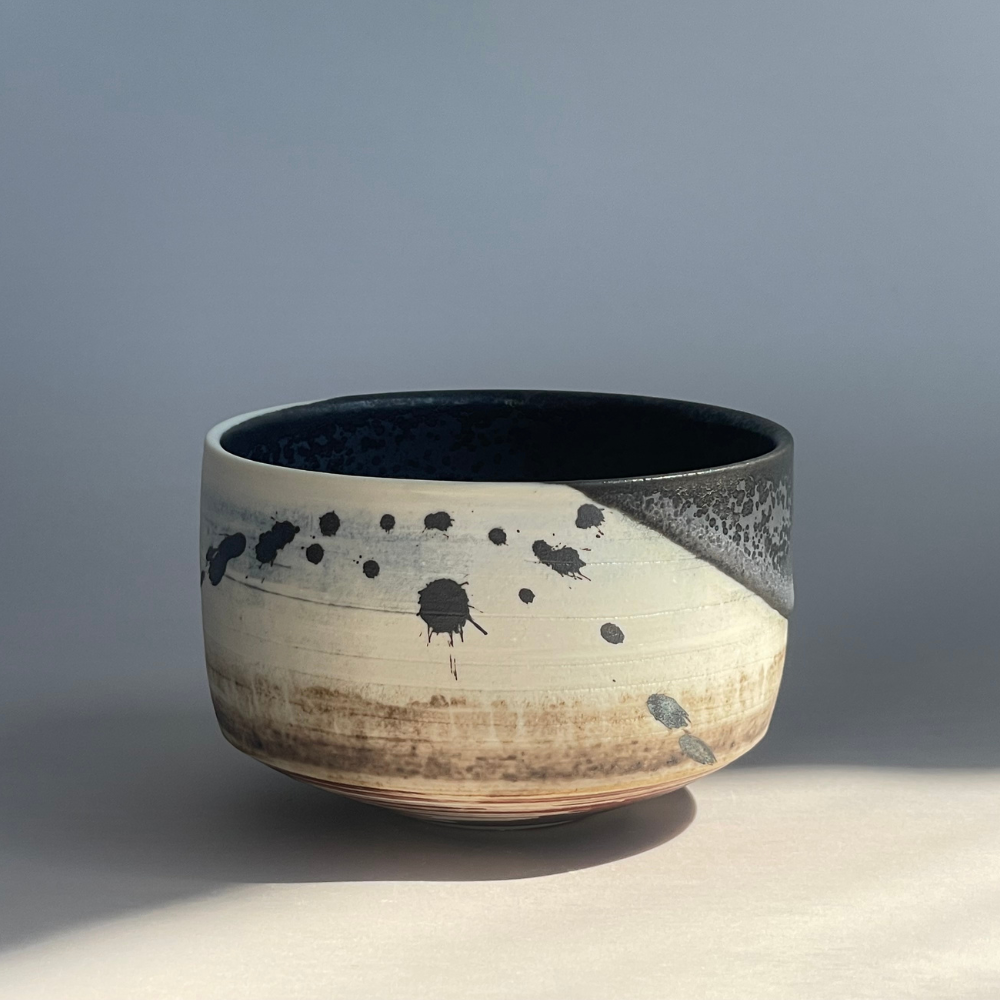 Pottery, Thrown porcelain, black glaze inside , oxides and slip tea ceremony, collect table craft studio pottery Italian studio ceramics, collectable ceramics, craft, contemporary ceramics