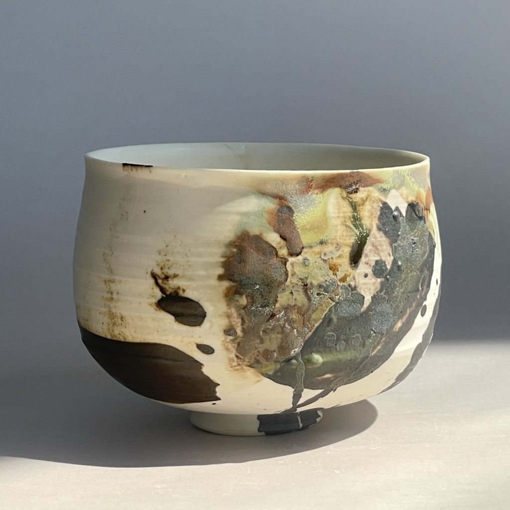 Pottery, Thrown porcelain, black glaze inside , oxides and slip tea ceremony, collect table craft studio pottery Italian studio ceramics, collectable ceramics, craft, contemporary ceramics